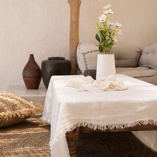Linen Tablecloth — White — 150×200