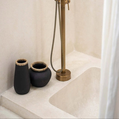 Sneaky Terracotta Vase — Black and Raffia — L