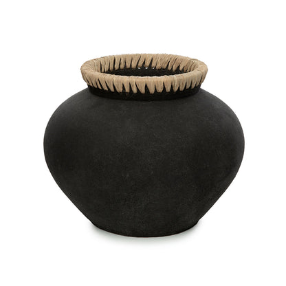 Styly Tall Terracotta Pot — Black and Raffia — L
