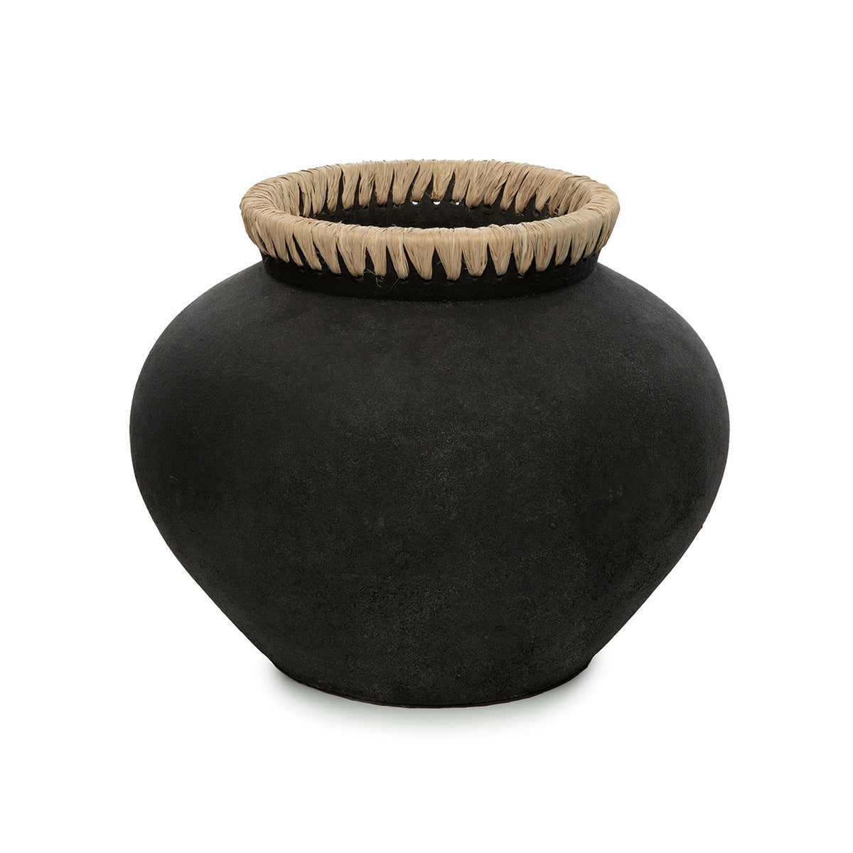 Styly Tall Terracotta Pot — Black and Raffia — L
