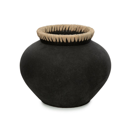 Styly Tall Terracotta Pot — Black and Raffia — L