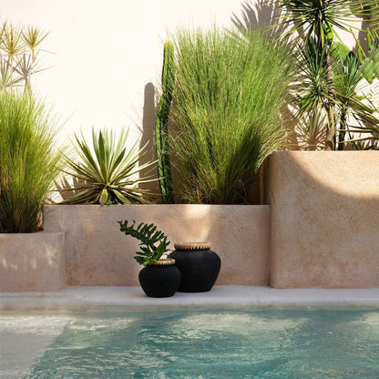 Styly Tall Terracotta Pot — Black and Raffia — L