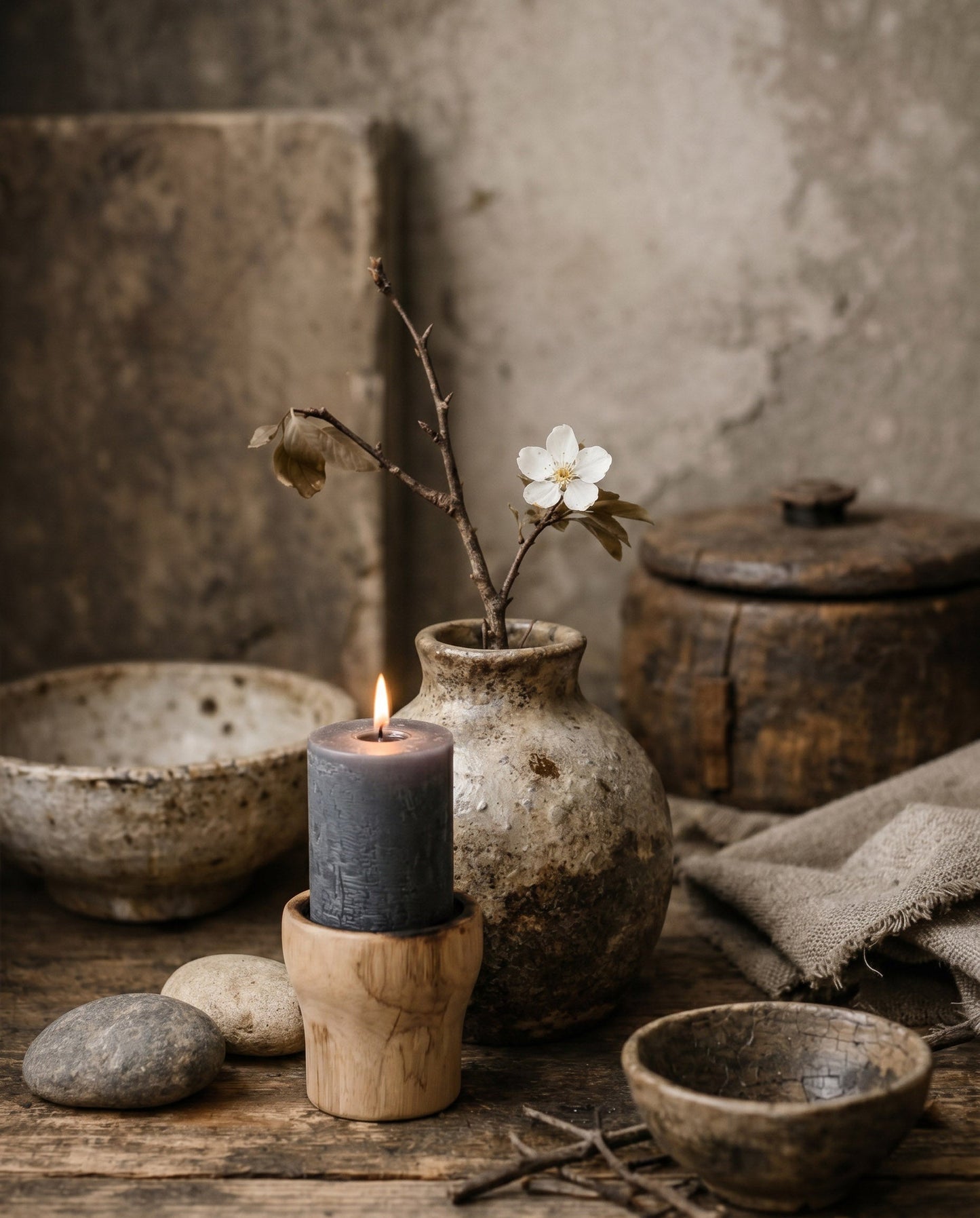 Teak Candle Pin with Raffia