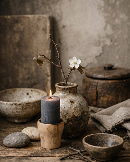 Teak Candle Pin with Raffia