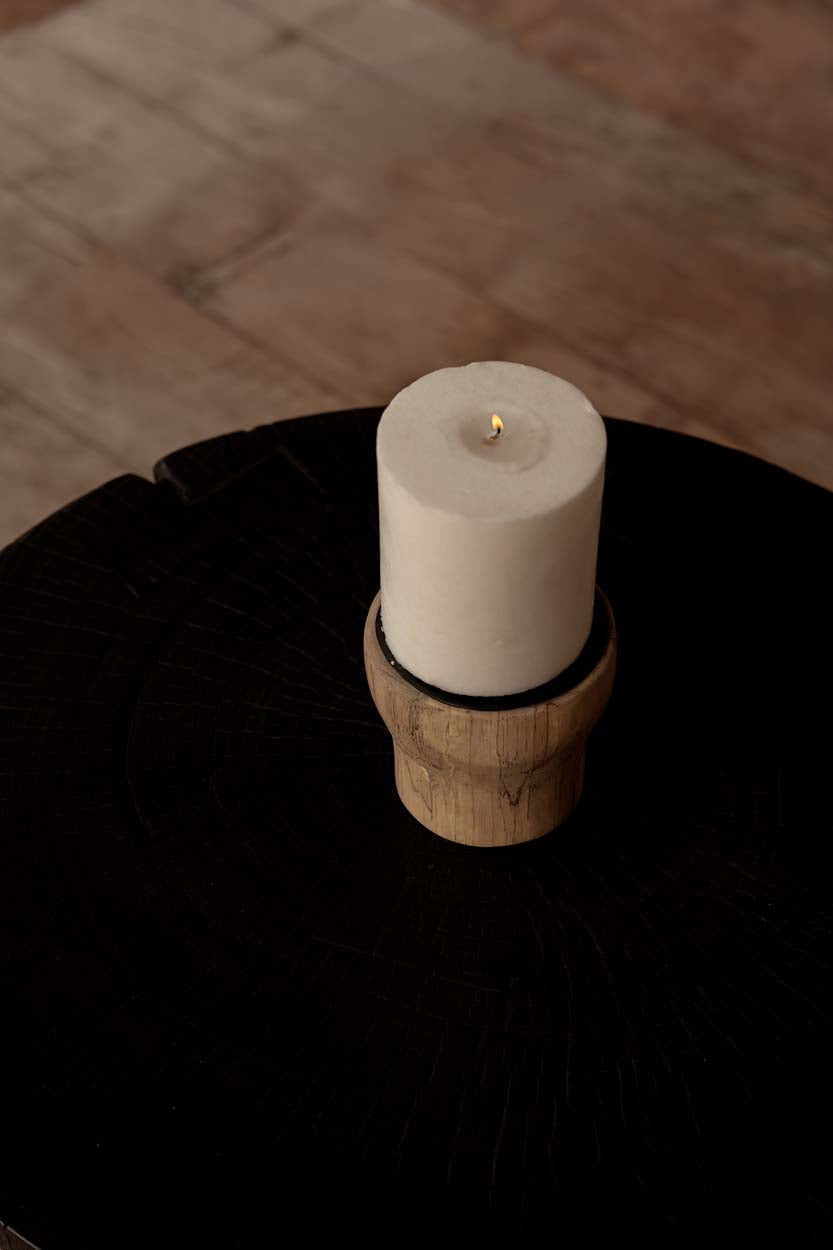 Teak Candle Pin with Raffia