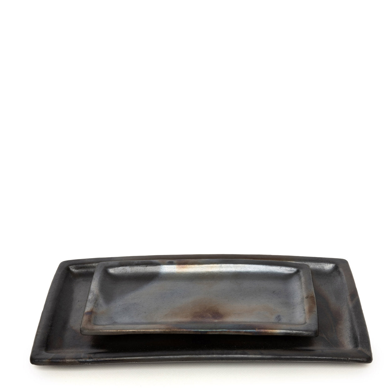 Black Ceramic Burnt Sushi Plate — 36 × 17 cm