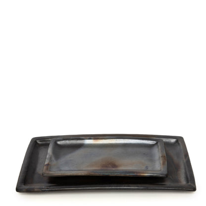 Black Ceramic Burnt Sushi Plate — 36 × 17 cm