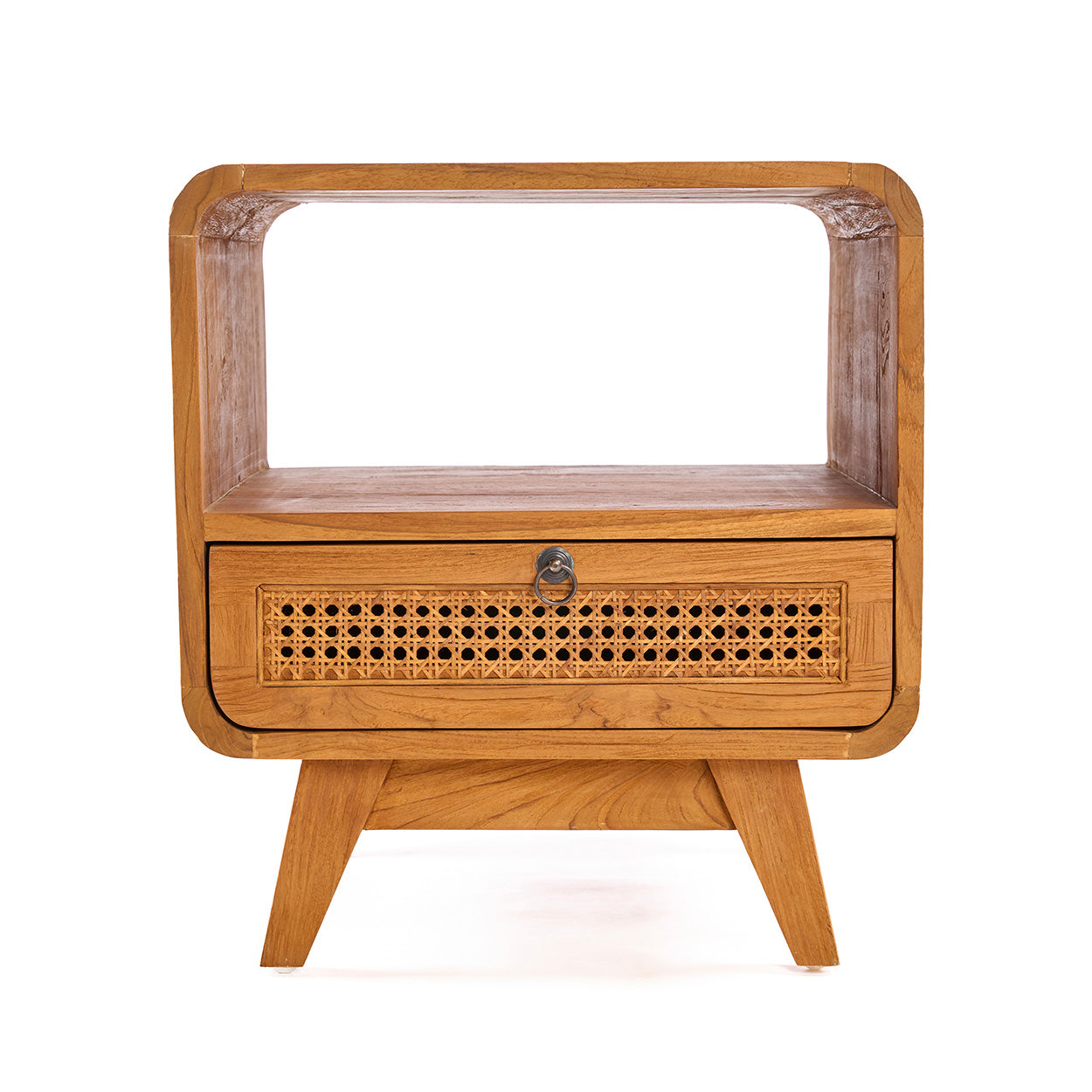 Breeze Teak and Natural Rattan Bedside Table