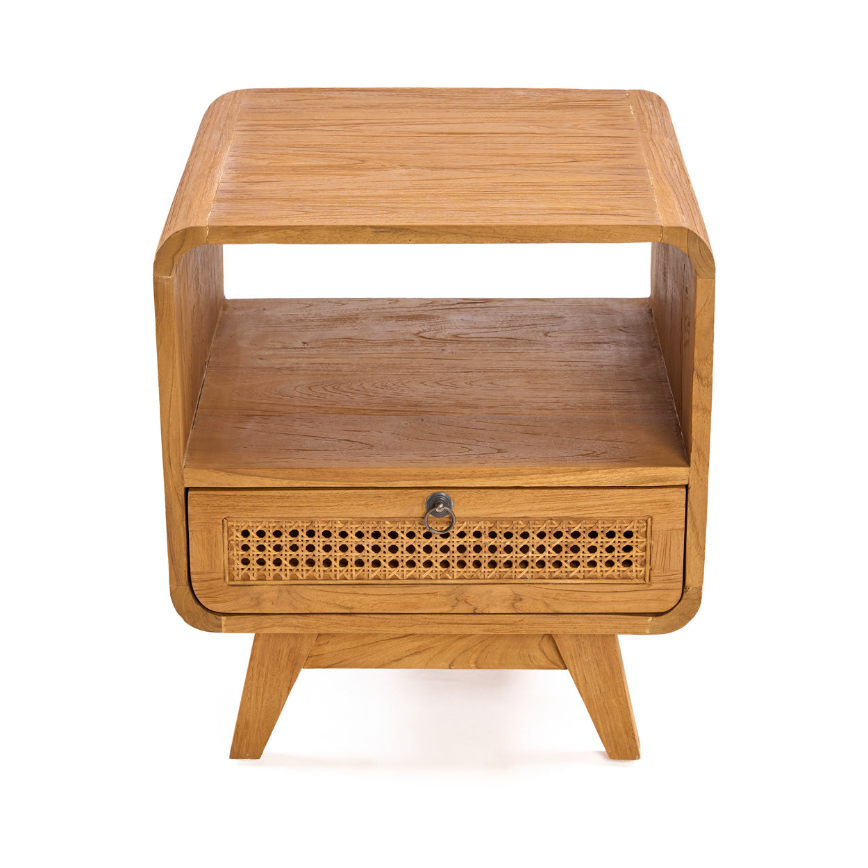 Breeze Teak and Natural Rattan Bedside Table