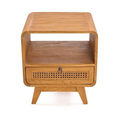 Breeze Teak and Natural Rattan Bedside Table