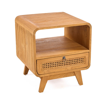 Breeze Teak and Natural Rattan Bedside Table