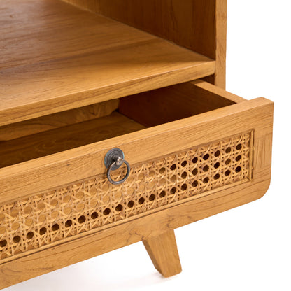 Breeze Teak and Natural Rattan Bedside Table