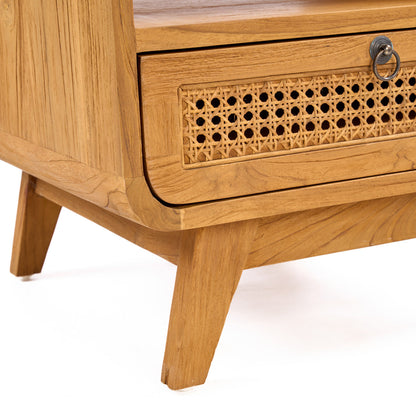 Breeze Teak and Natural Rattan Bedside Table