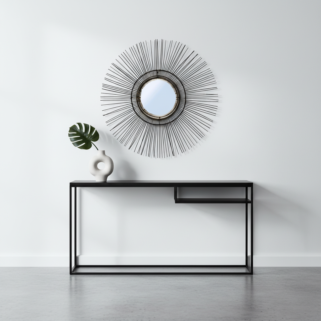 Tropical Black Rattan Mirror — L