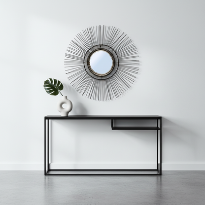 Tropical Black Rattan Mirror — L