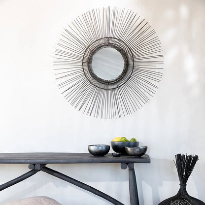 Tropical Black Rattan Mirror — L
