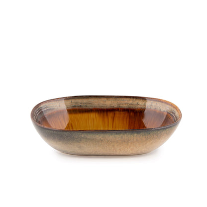 Comporta Oval Crackle Glaze Stoneware Bowl, Multicolour — 25 × 16 cm