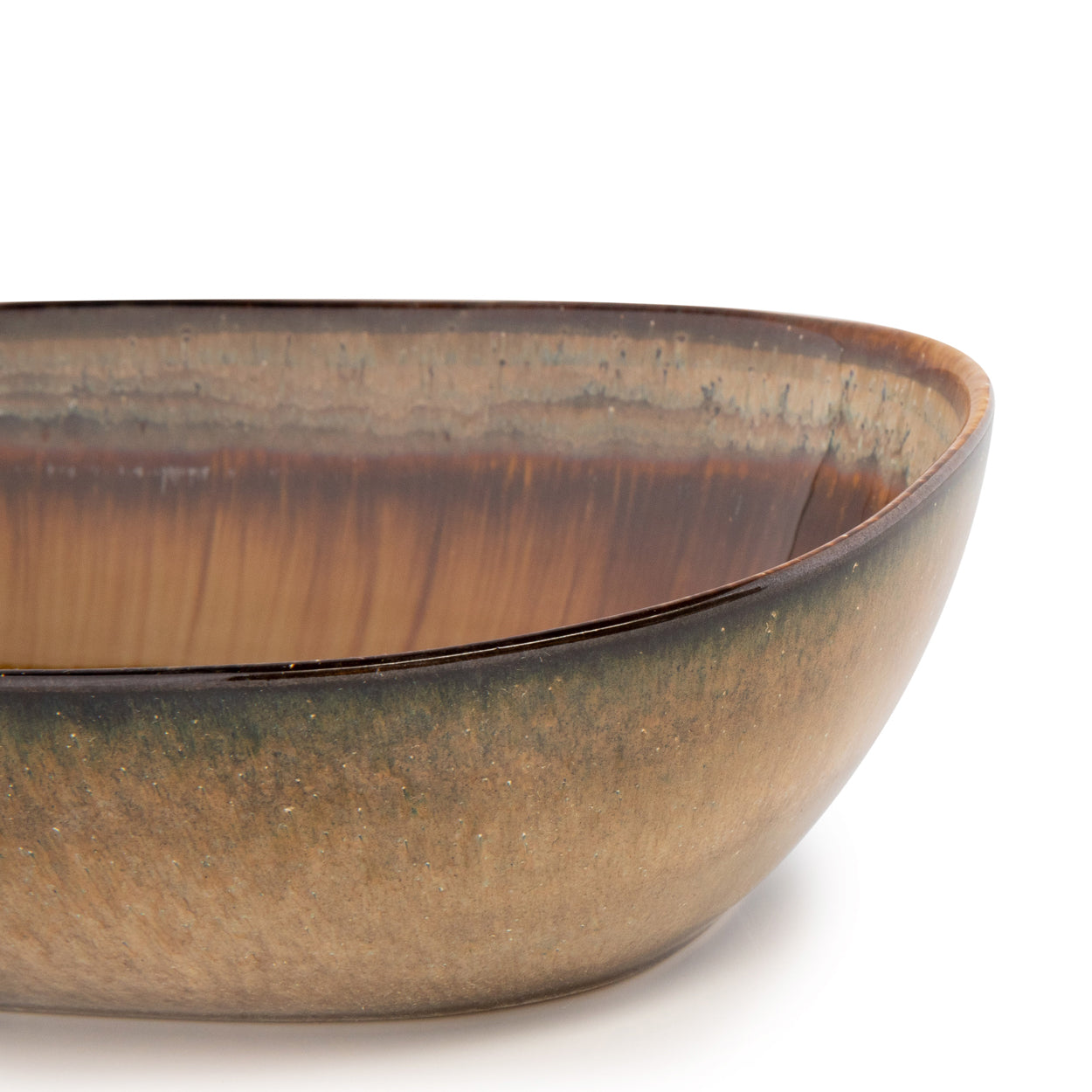 Comporta Oval Crackle Glaze Stoneware Bowl, Multicolour — 25 × 16 cm
