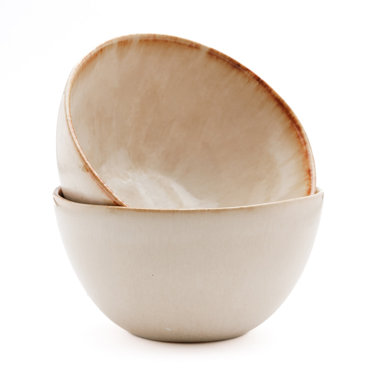 Pack de 4 Tigelas Cascais em Grés com Aro Caramelo — Ø 12 × 6 cm