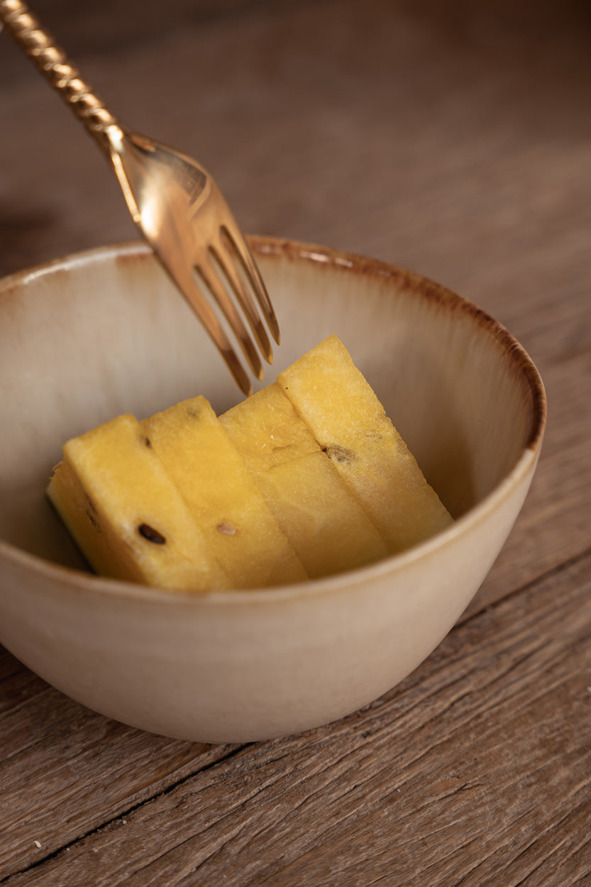 Pack de 4 Tigelas Pequenas Cascais em Grés com Aro Caramelo — Ø 11 × 5 cm
