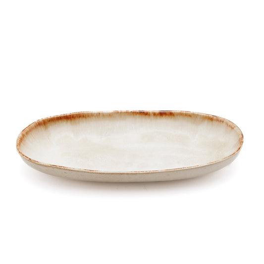 Prato Oval Cascais em Grés com Aro Caramelo — 24 × 13 cm