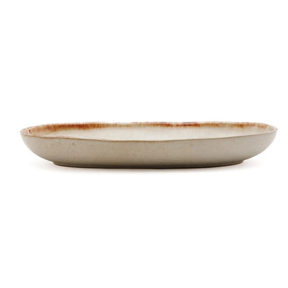 Prato Oval Cascais em Grés com Aro Caramelo — 24 × 13 cm