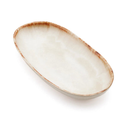 Prato Oval Cascais em Grés com Aro Caramelo — 24 × 13 cm