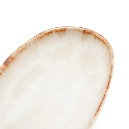 Prato Oval Cascais em Grés com Aro Caramelo — 24 × 13 cm