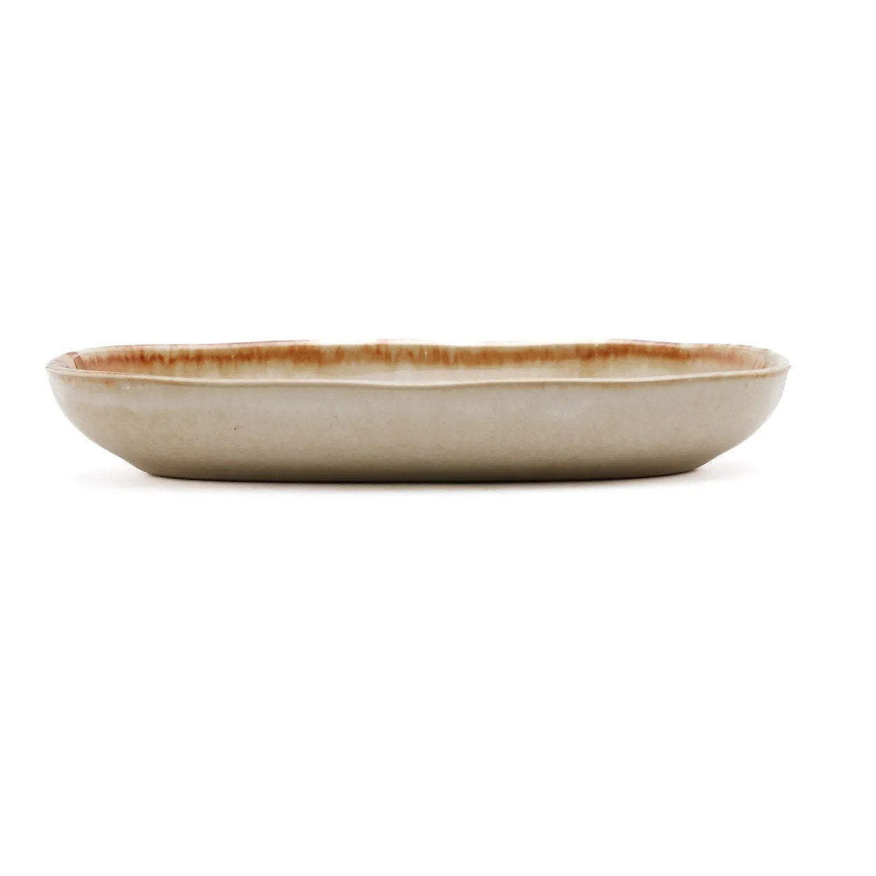 Cascais Small Oval Stoneware Dish with Caramel Rim — 16 × 7 cm