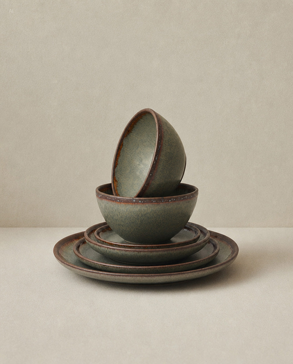 Cuenco de Cereales Côa de Gres Verde Musgo — Ø 15 × 8 cm