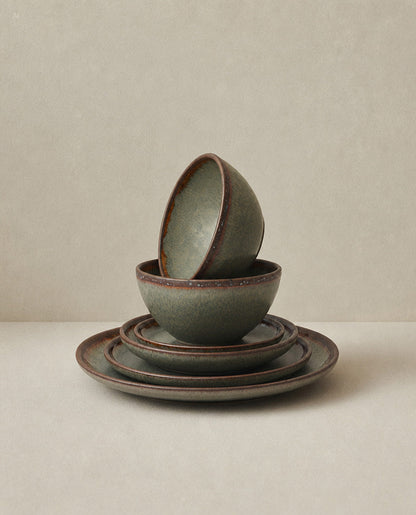 Cuenco de Cereales Côa de Gres Verde Musgo — Ø 15 × 8 cm
