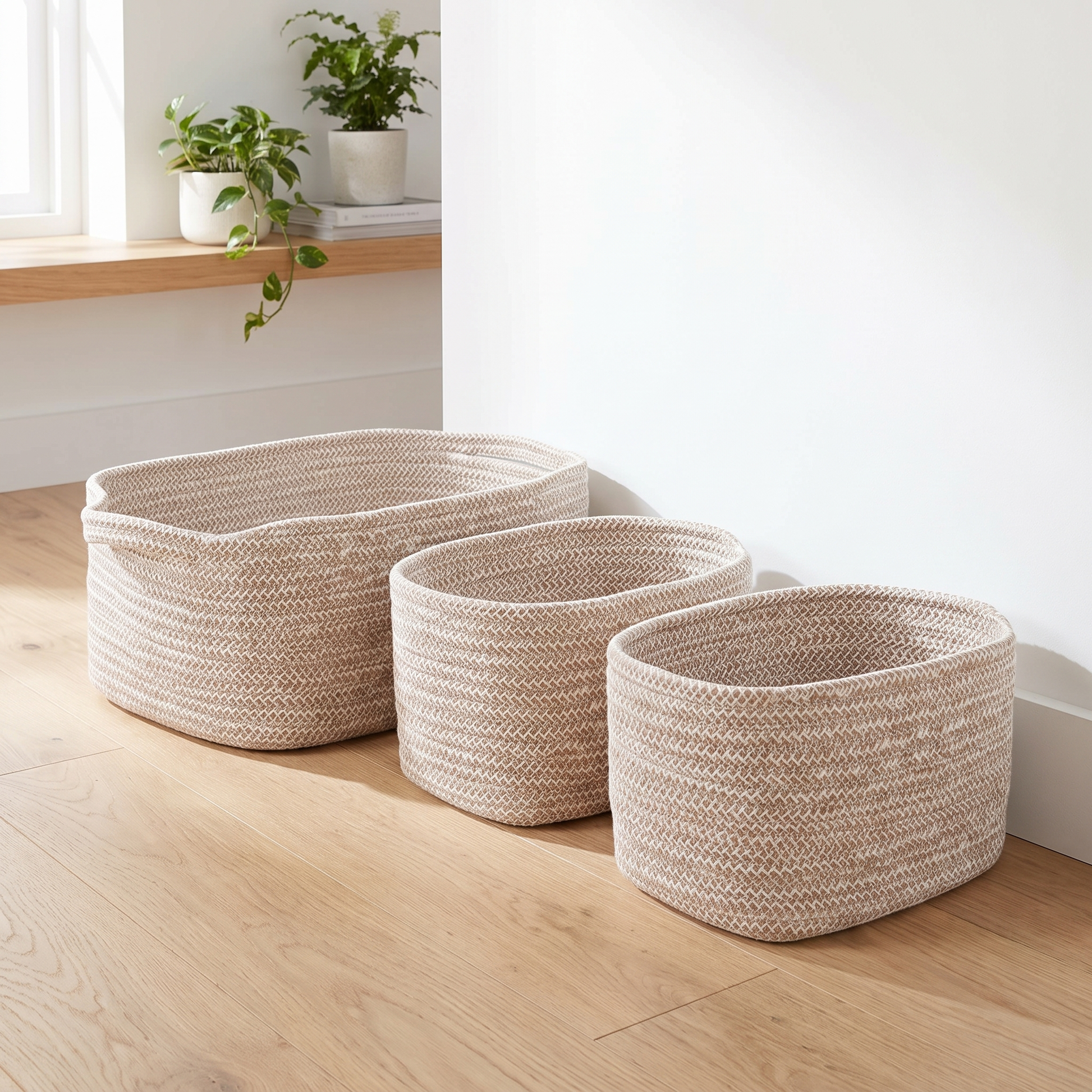 Conjunto de 3 cestos Teixo num canto de arrumação