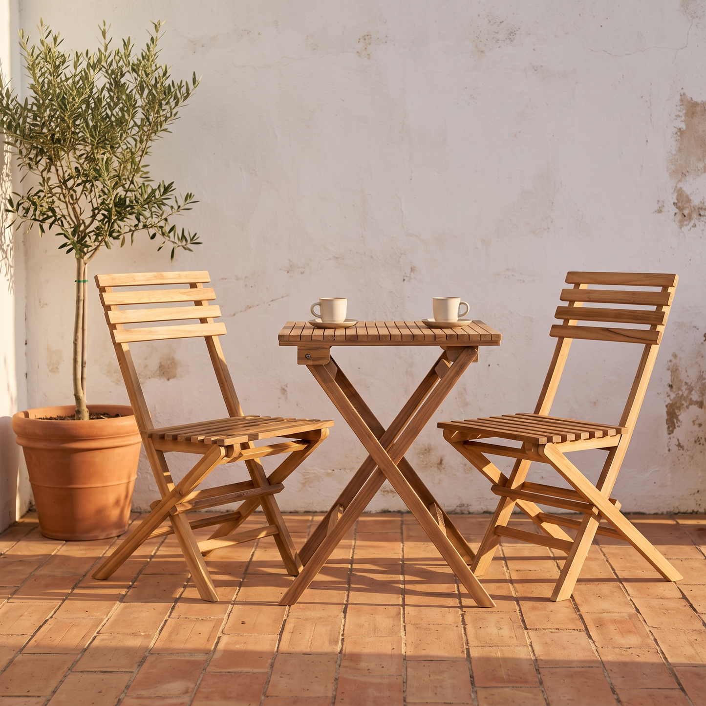 Conjunto de jardim Cuenca em teca num terraço