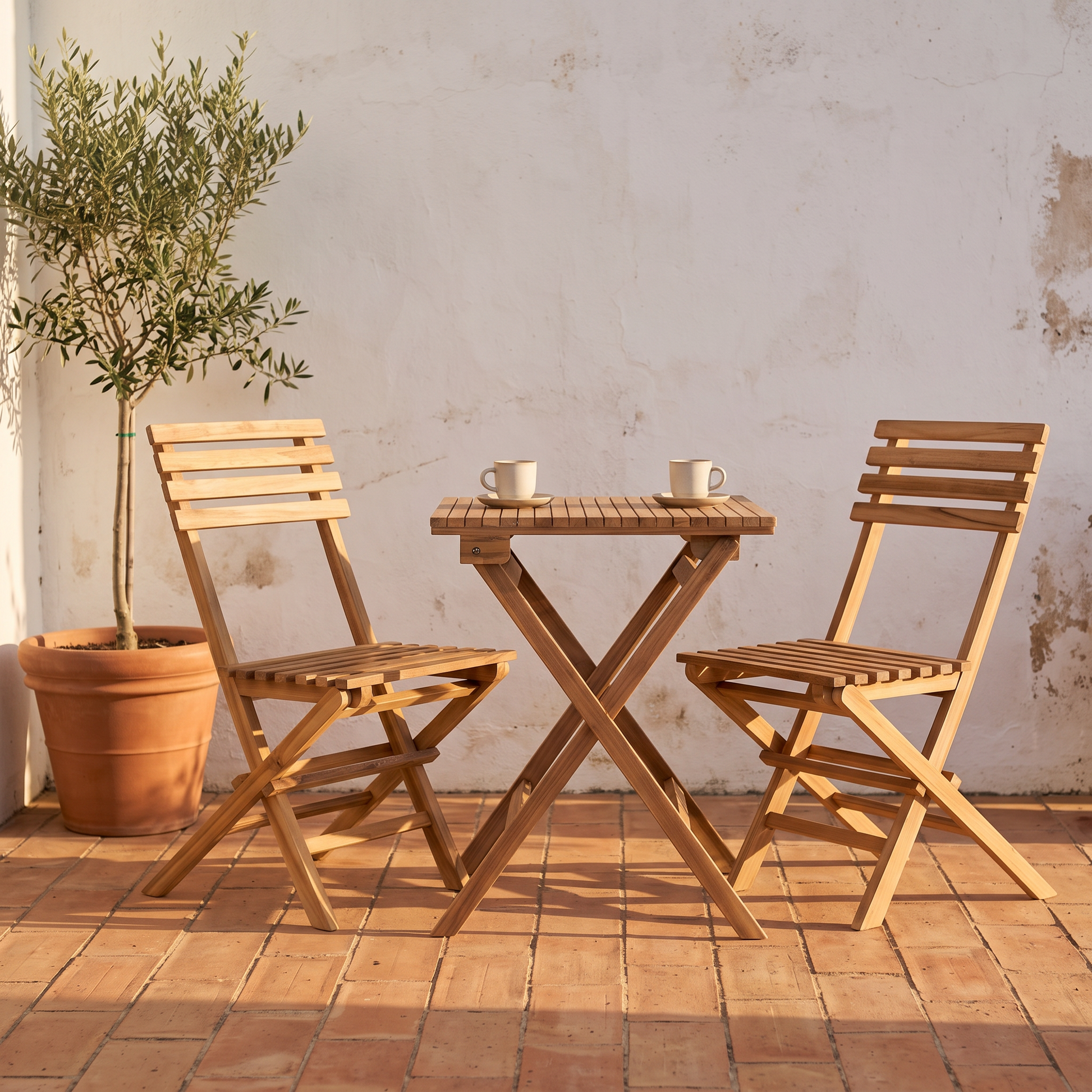 Conjunto de jardim Cuenca em teca num terraço