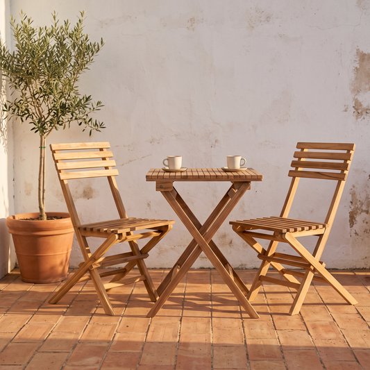 Conjunto de jardim Cuenca em teca num terraço