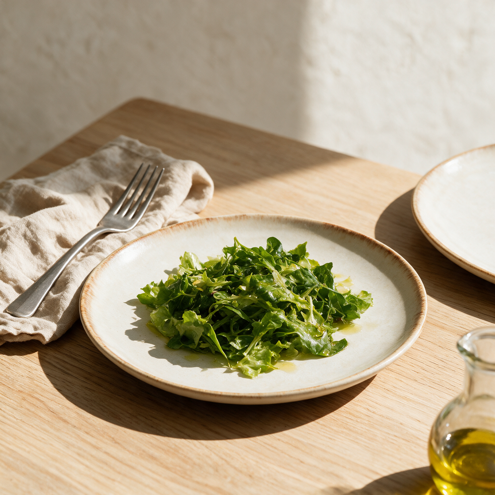 Prato de salada Cascais em cerâmica branca com salada verde