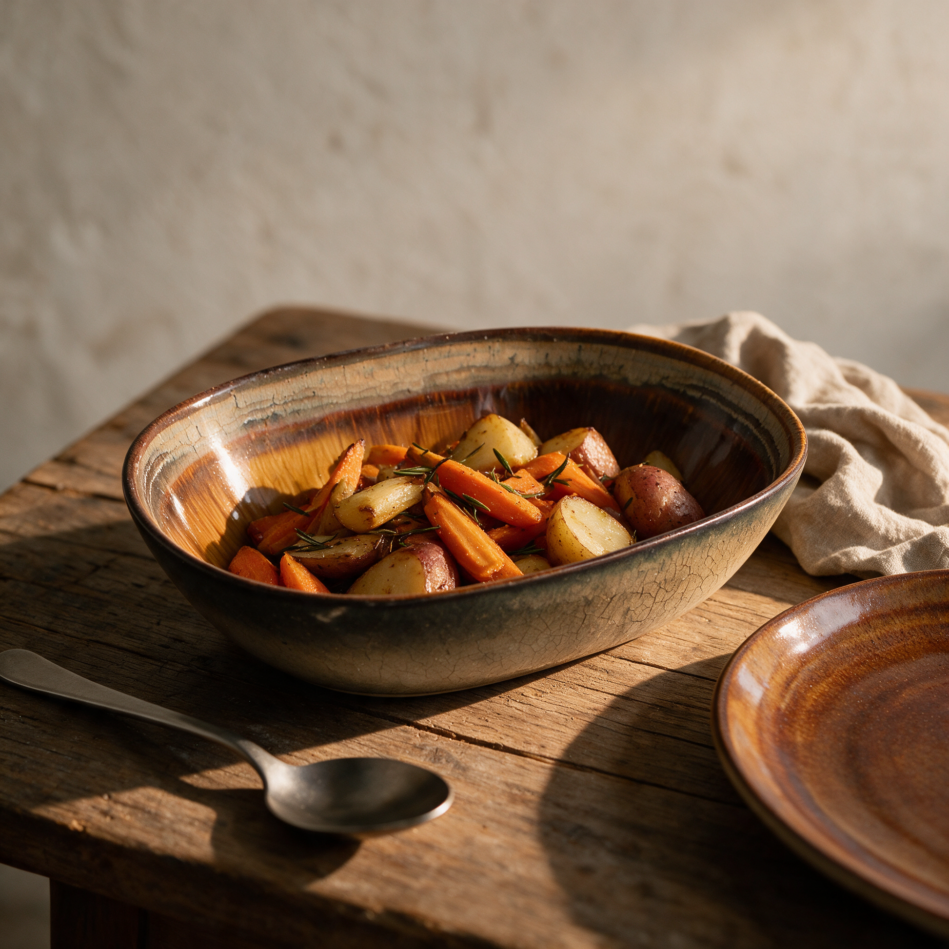 Taça oval Comporta em grés craquelado com legumes assados