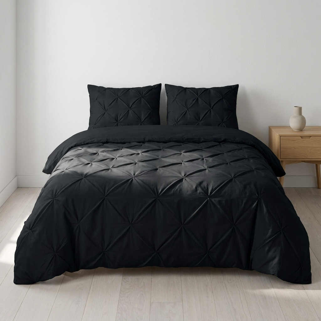 Capa de Edredão Salvador em algodão preto com pintuck, 240 × 220 cm
