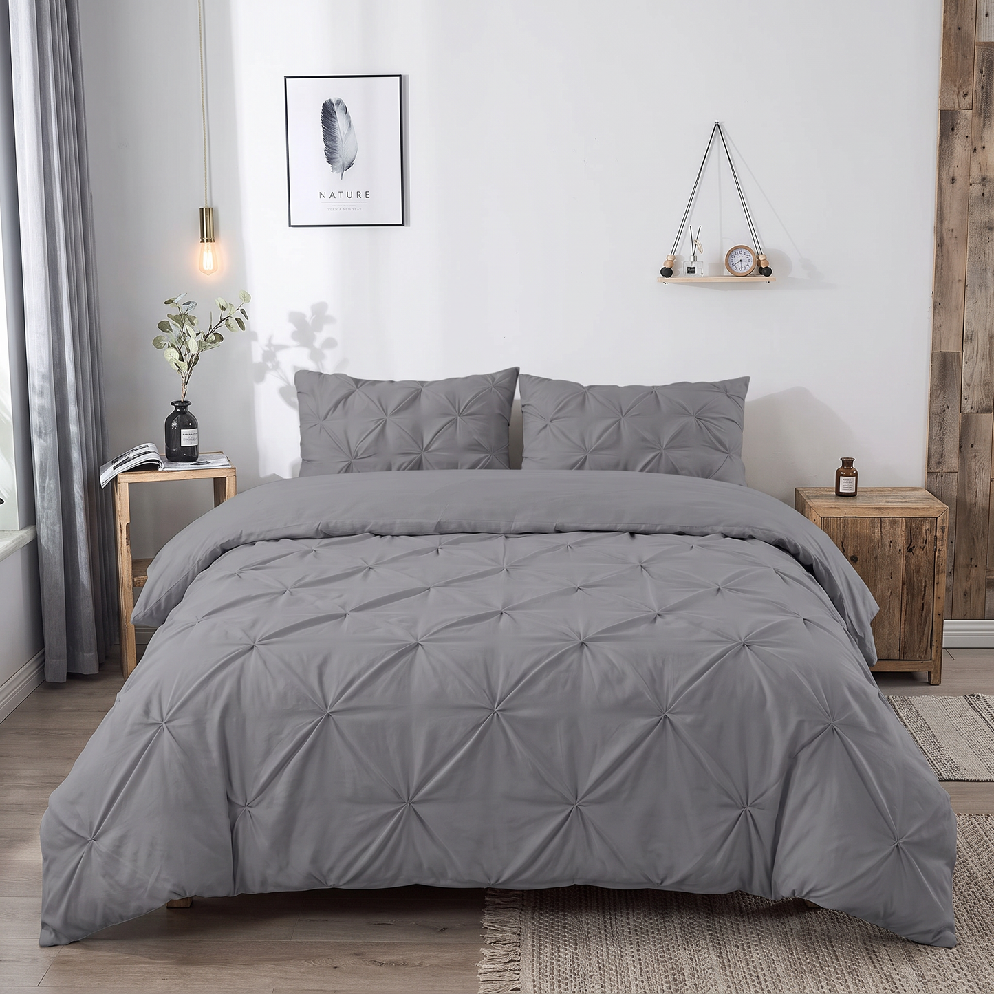 Capa de Edredão Salvador em algodão cinzento com pintuck, 200 × 220 cm