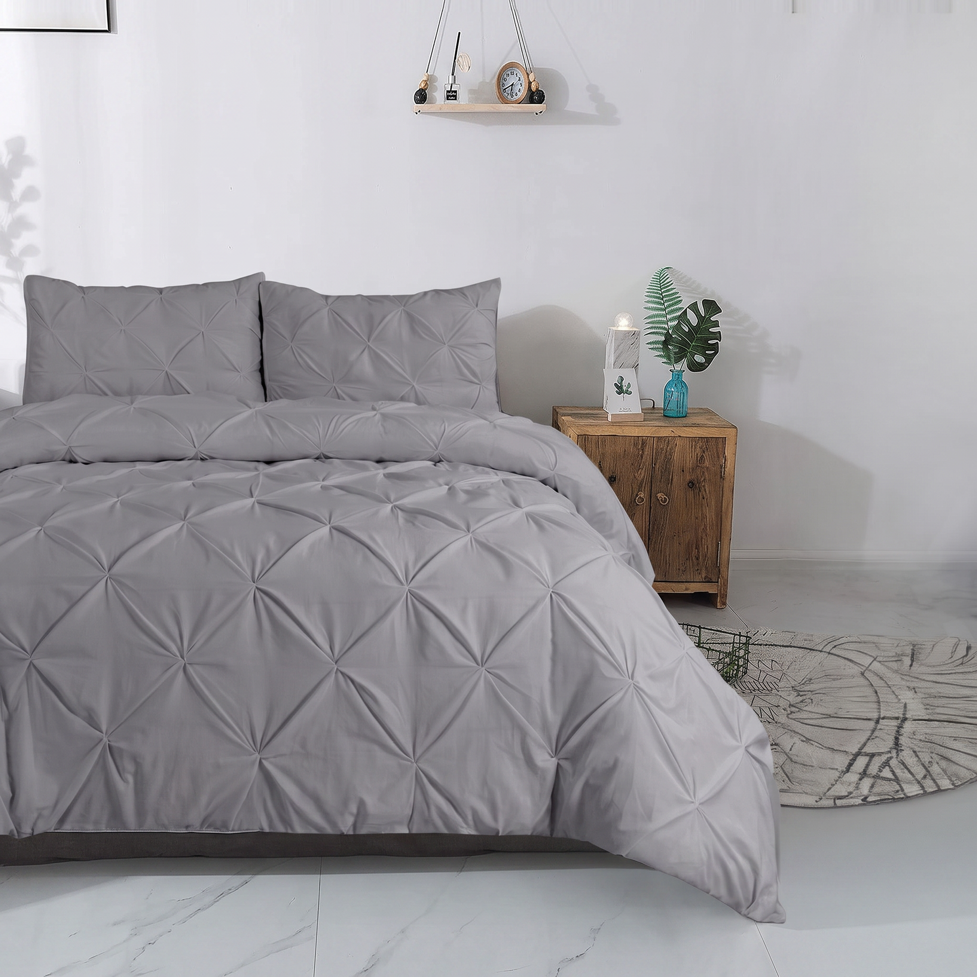 Capa de Edredão Salvador em algodão cinzento com pintuck, 200 × 220 cm, em ambiente