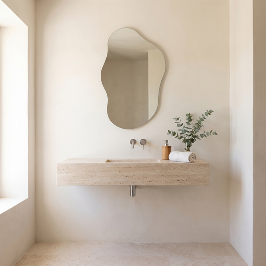 Espelho Palermo de forma orgânica numa casa de banho