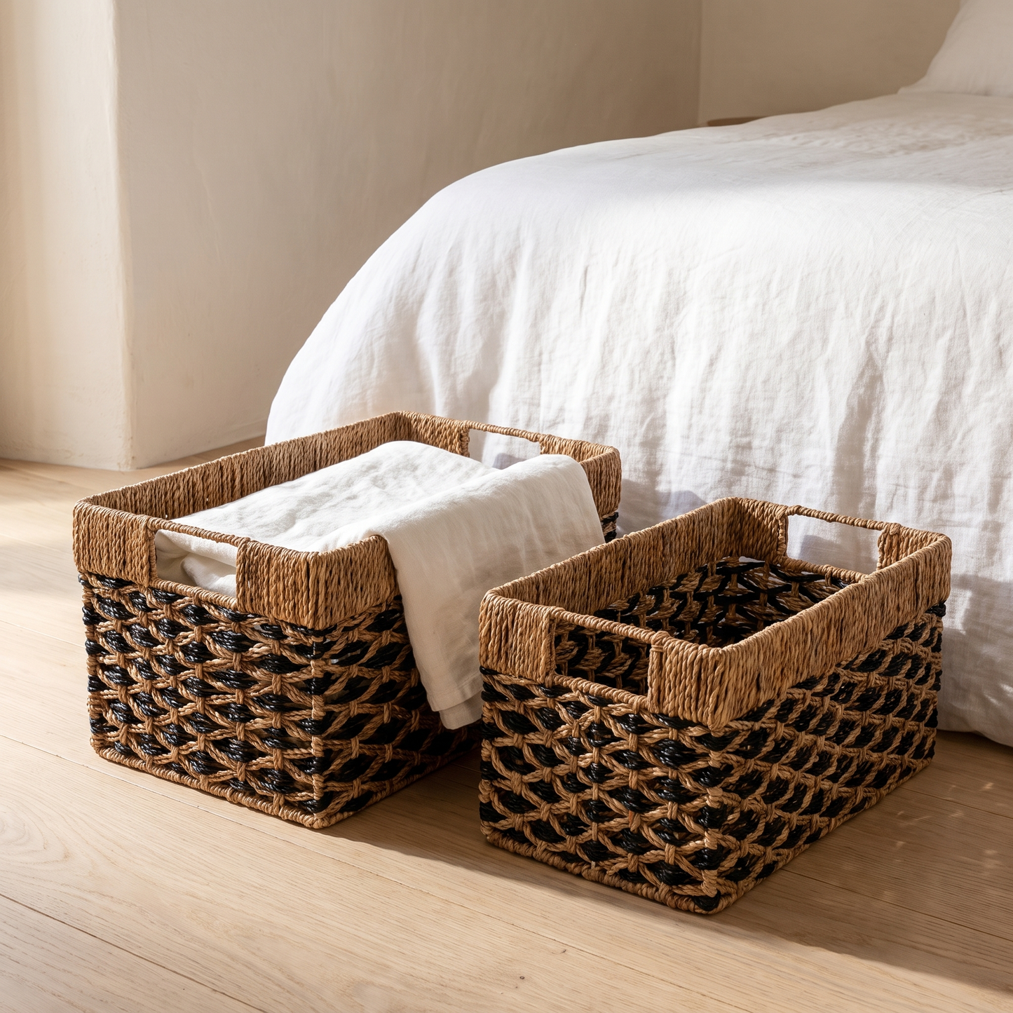 Conjunto de dois cestos Salar em erva-marinha natural ao pé de uma cama