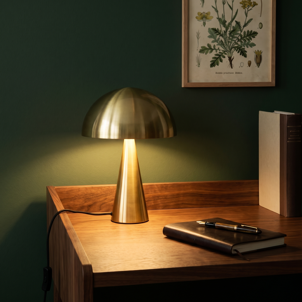 Candeeiro de Mesa Mush Mini — Latão — imagem de ambiente NIXOFY
