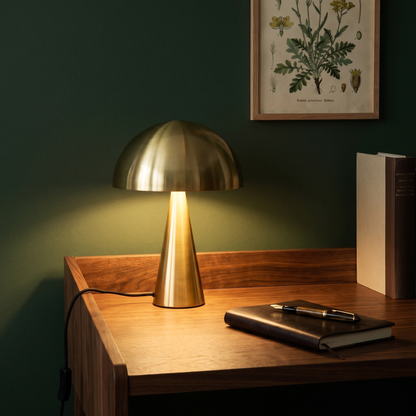 Candeeiro de Mesa Mush Mini — Latão — imagem de ambiente NIXOFY