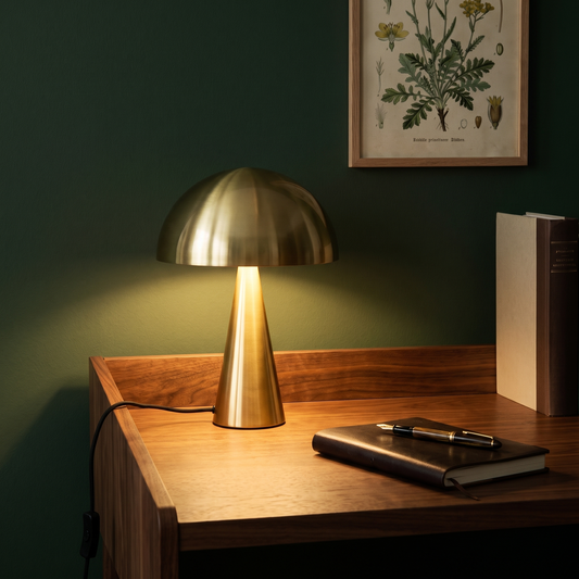 Candeeiro de Mesa Mush Mini — Latão — imagem de ambiente NIXOFY