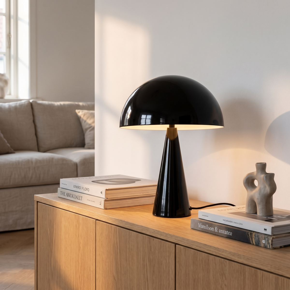 Candeeiro de Mesa Mush Mini — Preto — imagem de ambiente NIXOFY