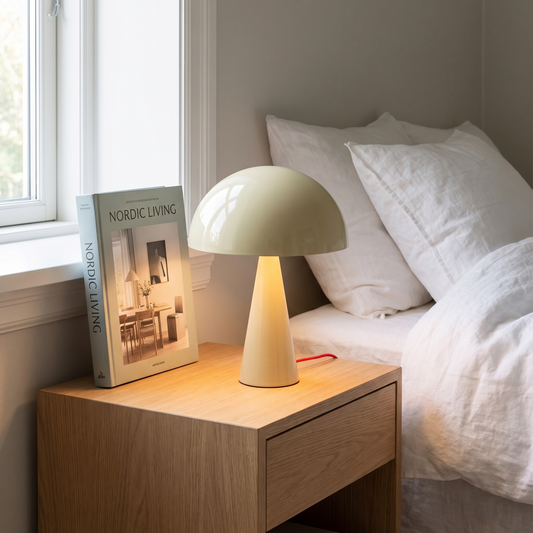 Candeeiro de Mesa Mush Mini — Areia Clara — imagem de ambiente NIXOFY