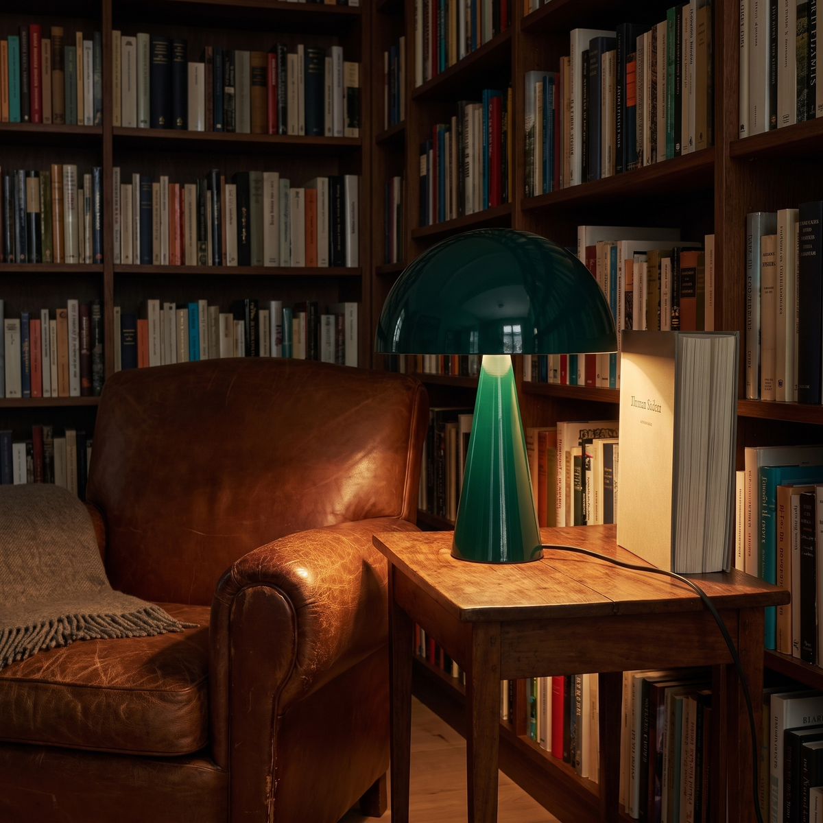 Candeeiro de Mesa Mush Mini — Verde Escuro — imagem de ambiente NIXOFY