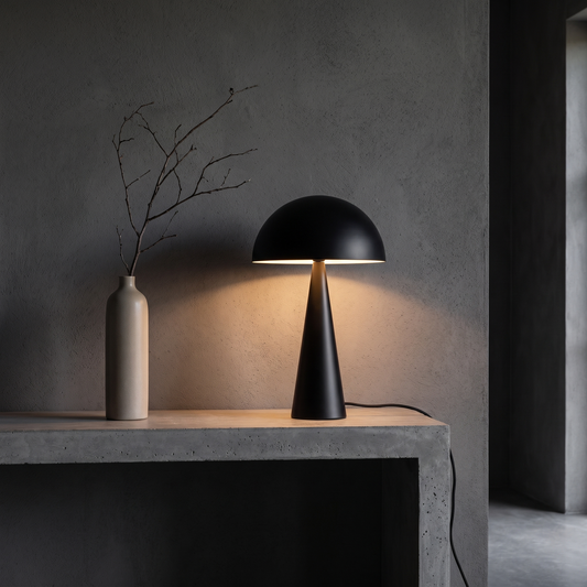 Candeeiro de Mesa Mush Alto — Preto Mate — imagem de ambiente NIXOFY