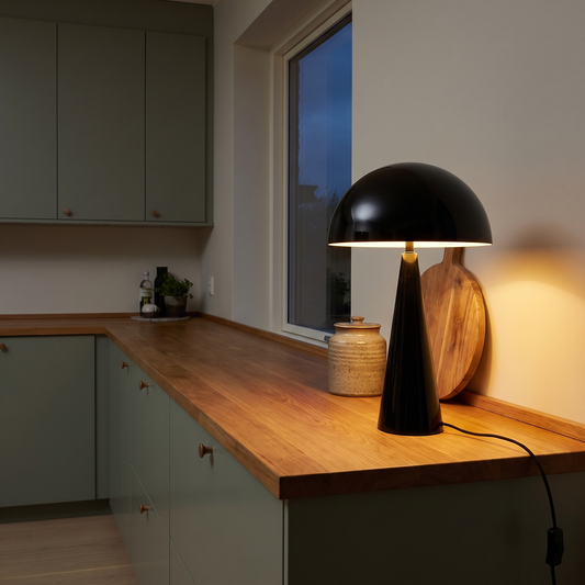 Candeeiro de Mesa Mush Alto — Preto — imagem de ambiente NIXOFY